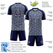 Charger l'image dans la galerie, Custom Navy Silver-White Geometric Arrow Sublimation Soccer Uniform Jersey