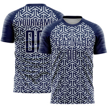 Charger l'image dans la galerie, Custom Navy Silver-White Geometric Arrow Sublimation Soccer Uniform Jersey