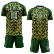 Laden Sie das Bild in den Galerie-Viewer, Custom Green Old Gold-White Geometric Arrow Sublimation Soccer Uniform Jersey