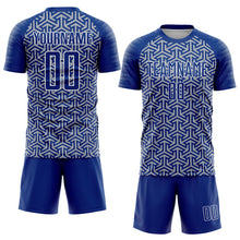 Laden Sie das Bild in den Galerie-Viewer, Custom Royal Gray-White Geometric Arrow Sublimation Soccer Uniform Jersey