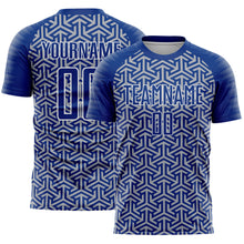 Laden Sie das Bild in den Galerie-Viewer, Custom Royal Gray-White Geometric Arrow Sublimation Soccer Uniform Jersey