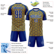 Laden Sie das Bild in den Galerie-Viewer, Custom Royal Yellow-White Geometric Arrow Sublimation Soccer Uniform Jersey