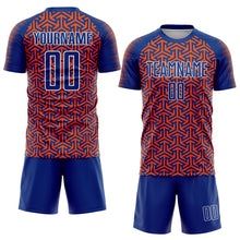 Laden Sie das Bild in den Galerie-Viewer, Custom Royal Orange-White Geometric Arrow Sublimation Soccer Uniform Jersey