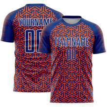 Laden Sie das Bild in den Galerie-Viewer, Custom Royal Orange-White Geometric Arrow Sublimation Soccer Uniform Jersey