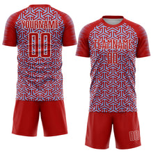 Charger l'image dans la galerie, Custom Red Light Blue-White Geometric Arrow Sublimation Soccer Uniform Jersey
