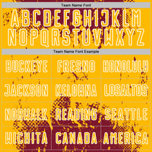 Load image into Gallery viewer, Custom Crimson Gold-White Abstract Splatter Grunge Art Sports Sublimation Soccer Uniform Jersey