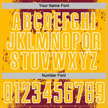 Load image into Gallery viewer, Custom Crimson Gold-White Abstract Splatter Grunge Art Sports Sublimation Soccer Uniform Jersey