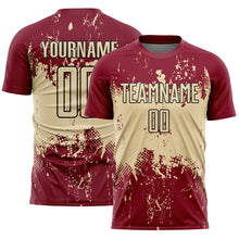 Laden Sie das Bild in den Galerie-Viewer, Custom Crimson Cream-Black Abstract Splatter Grunge Art Sports Sublimation Soccer Uniform Jersey