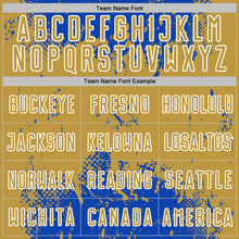 Load image into Gallery viewer, Custom Thunder Blue Old Gold-White Abstract Splatter Grunge Art Sports Sublimation Soccer Uniform Jersey