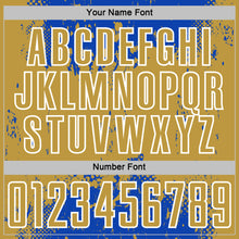 Load image into Gallery viewer, Custom Thunder Blue Old Gold-White Abstract Splatter Grunge Art Sports Sublimation Soccer Uniform Jersey