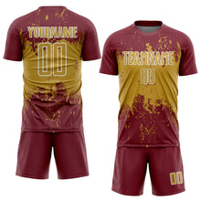 Charger l'image dans la galerie, Custom Burgundy Old Gold-White Abstract Splatter Grunge Art Sports Sublimation Soccer Uniform Jersey