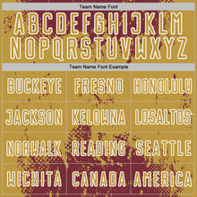 Charger l'image dans la galerie, Custom Burgundy Old Gold-White Abstract Splatter Grunge Art Sports Sublimation Soccer Uniform Jersey