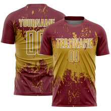 Charger l'image dans la galerie, Custom Burgundy Old Gold-White Abstract Splatter Grunge Art Sports Sublimation Soccer Uniform Jersey