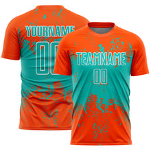 Charger l'image dans la galerie, Custom Orange Aqua-White Abstract Splatter Grunge Art Sports Sublimation Soccer Uniform Jersey