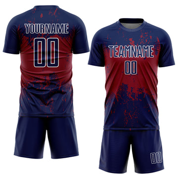 Custom Navy Crimson-White Abstract Splatter Grunge Art Sports Sublimation Soccer Uniform Jersey