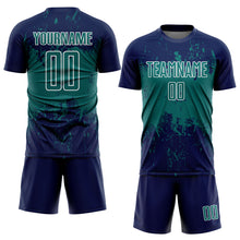 Load image into Gallery viewer, Custom Navy Teal-White Abstract Splatter Grunge Art Sports Sublimation Soccer Uniform Jersey