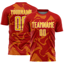 Load image into Gallery viewer, Custom Red Gold-White Curve Lines Sports Sublimation Soccer Uniform Jersey