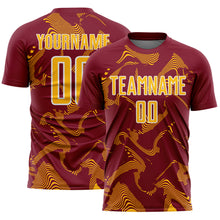 Load image into Gallery viewer, Custom Crimson Gold-White Curve Lines Sports Sublimation Soccer Uniform Jersey