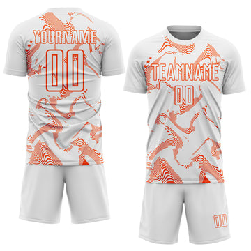 Custom White Orange Curve Lines Sports Sublimation Soccer Uniform Jersey