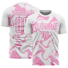 Загрузить изображение в средство просмотра галереи, Custom White Pink Curve Lines Sports Sublimation Soccer Uniform Jersey