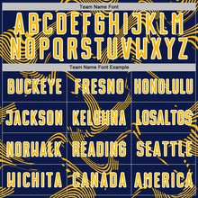 Load image into Gallery viewer, Custom Navy Gold-White Curve Lines Sports Sublimation Soccer Uniform Jersey