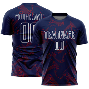 Custom Navy Crimson-White Curve Lines Sports Sublimation Soccer Uniform Jersey