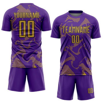 Custom Purple Old Gold-Black Curve Lines Sports Sublimation Soccer Uniform Jersey