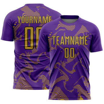 Custom Purple Old Gold-Black Curve Lines Sports Sublimation Soccer Uniform Jersey