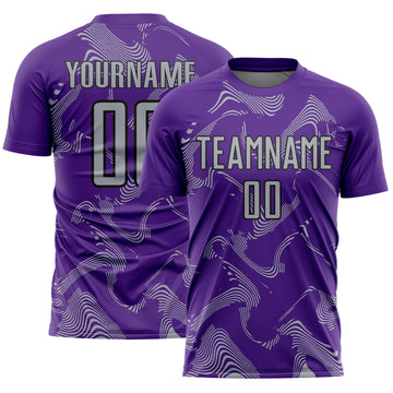 Custom Purple Gray-Black Curve Lines Sports Sublimation Soccer Uniform Jersey