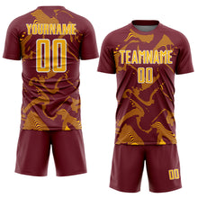 Charger l'image dans la galerie, Custom Burgundy Gold-White Curve Lines Sports Sublimation Soccer Uniform Jersey