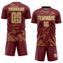Load image into Gallery viewer, Custom Burgundy Old Gold-White Curve Lines Sports Sublimation Soccer Uniform Jersey