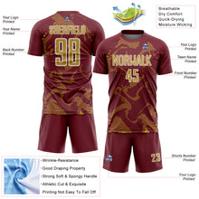 Load image into Gallery viewer, Custom Burgundy Old Gold-White Curve Lines Sports Sublimation Soccer Uniform Jersey