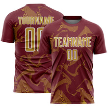 Load image into Gallery viewer, Custom Burgundy Old Gold-White Curve Lines Sports Sublimation Soccer Uniform Jersey