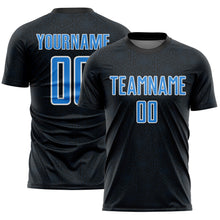 Load image into Gallery viewer, Custom Black Powder Blue-White Geometric Shape Sports Sublimation Soccer Uniform Jersey