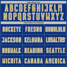 Charger l'image dans la galerie, Custom Royal Old Gold-White Geometric Shape Sports Sublimation Soccer Uniform Jersey