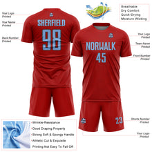 Load image into Gallery viewer, Custom Red Light Blue-Steel Gray Geometric Shape Sports Sublimation Soccer Uniform Jersey
