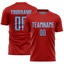 Load image into Gallery viewer, Custom Red Light Blue-Steel Gray Geometric Shape Sports Sublimation Soccer Uniform Jersey