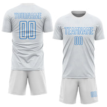 Load image into Gallery viewer, Custom White Powder Blue Geometric Shape Sports Sublimation Soccer Uniform Jersey