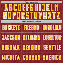 Load image into Gallery viewer, Custom Crimson Gold-White Geometric Shape Sports Sublimation Soccer Uniform Jersey