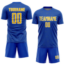 Load image into Gallery viewer, Custom Thunder Blue Yellow-White Geometric Shape Sports Sublimation Soccer Uniform Jersey