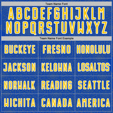 Load image into Gallery viewer, Custom Thunder Blue Yellow-White Geometric Shape Sports Sublimation Soccer Uniform Jersey