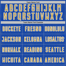 Load image into Gallery viewer, Custom Thunder Blue Old Gold-White Geometric Shape Sports Sublimation Soccer Uniform Jersey