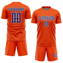 Load image into Gallery viewer, Custom Orange Royal-White Geometric Shape Sports Sublimation Soccer Uniform Jersey