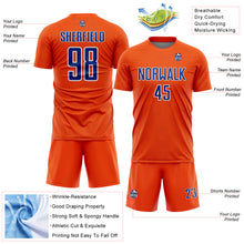 Load image into Gallery viewer, Custom Orange Royal-White Geometric Shape Sports Sublimation Soccer Uniform Jersey