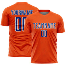 Load image into Gallery viewer, Custom Orange Royal-White Geometric Shape Sports Sublimation Soccer Uniform Jersey