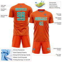 Load image into Gallery viewer, Custom Orange Aqua-White Geometric Shape Sports Sublimation Soccer Uniform Jersey