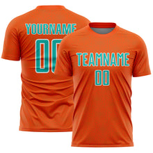 Load image into Gallery viewer, Custom Orange Aqua-White Geometric Shape Sports Sublimation Soccer Uniform Jersey
