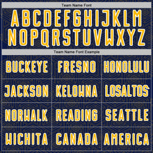 Laden Sie das Bild in den Galerie-Viewer, Custom Navy Gold-White Geometric Shape Sports Sublimation Soccer Uniform Jersey