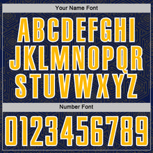 Laden Sie das Bild in den Galerie-Viewer, Custom Navy Gold-White Geometric Shape Sports Sublimation Soccer Uniform Jersey