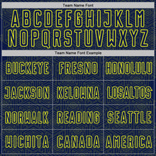 Laden Sie das Bild in den Galerie-Viewer, Custom Navy Neon Yellow Geometric Shape Sports Sublimation Soccer Uniform Jersey